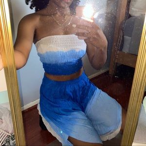 Yoga Pants and Tube Top Set - One Size Blue&White